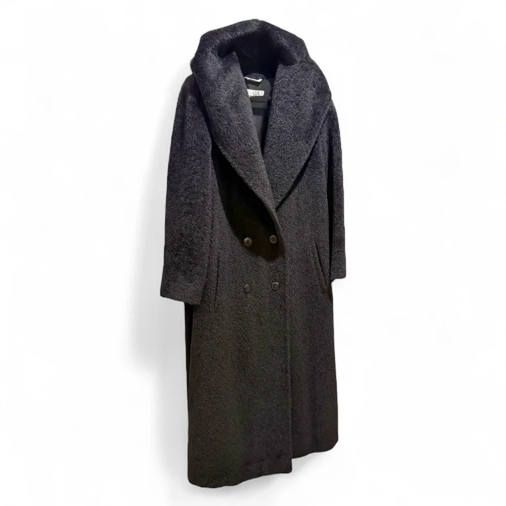 Max Mara Alpaca Wool Hooded Long Coat — Double Breasted, Black, Size 8 - Picture 4 of 12